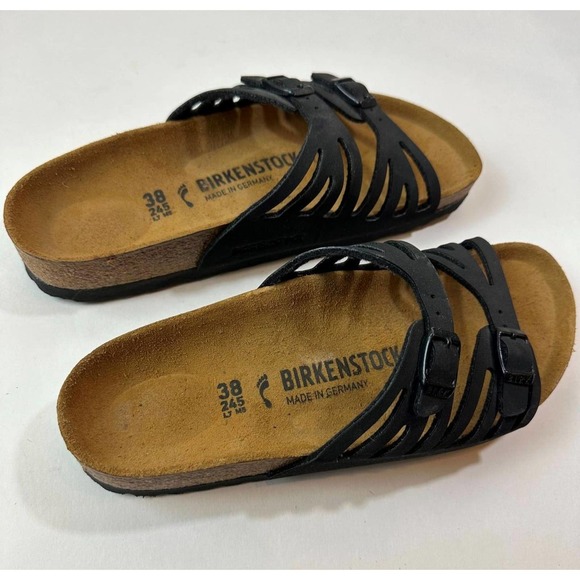 Birkenstock Granada Black Slides Two Strap Sandals Size 38 US 7 M5 EUC - Picture 4 of 9